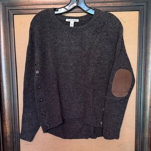 Autumn Cashmere Dark Gray Sweater with Brown Elbow Patch